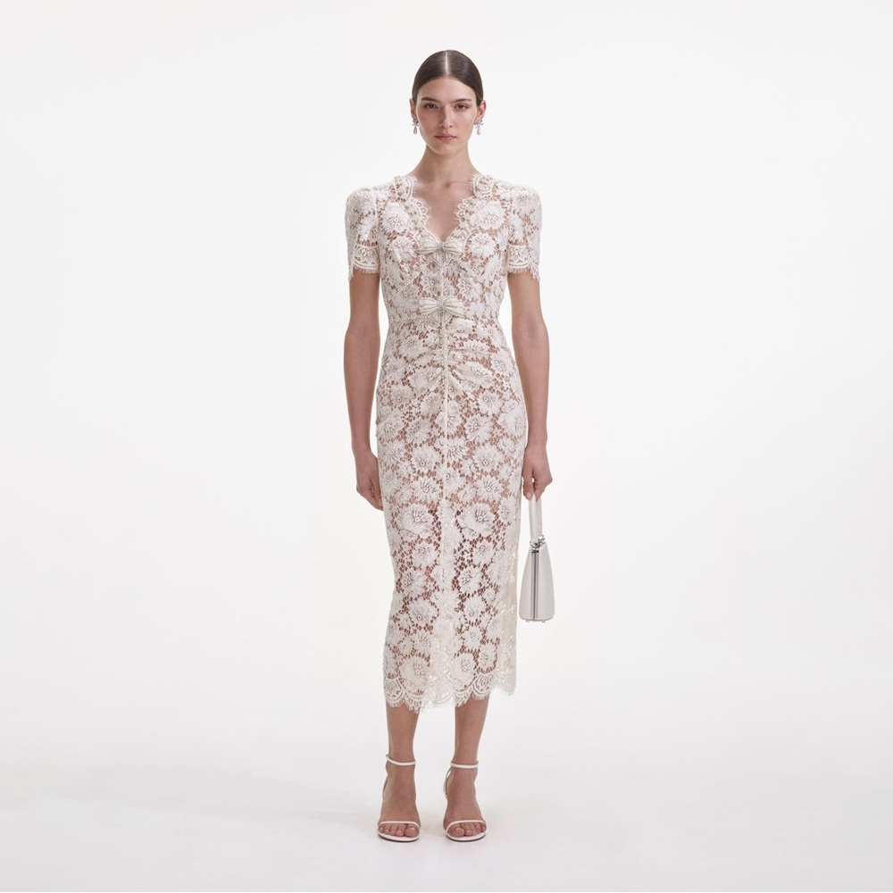 Brand new wit tags -Self-Portrait Floral Lace Midi Dress in Cream